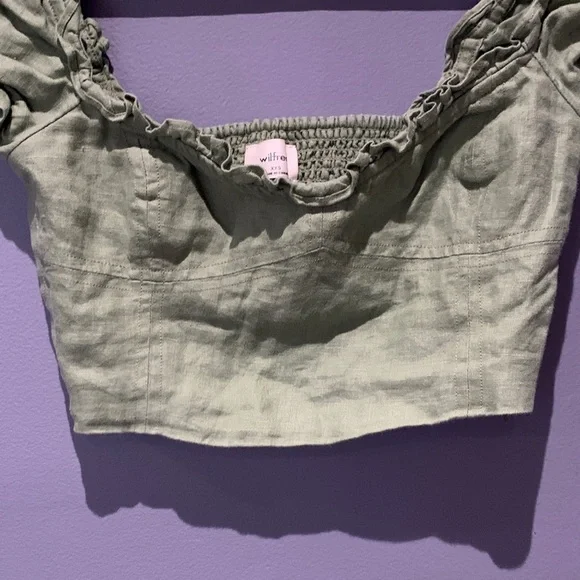 80-Wilfred Olive Green Ruffle Crop Top - Picture 3 of 6